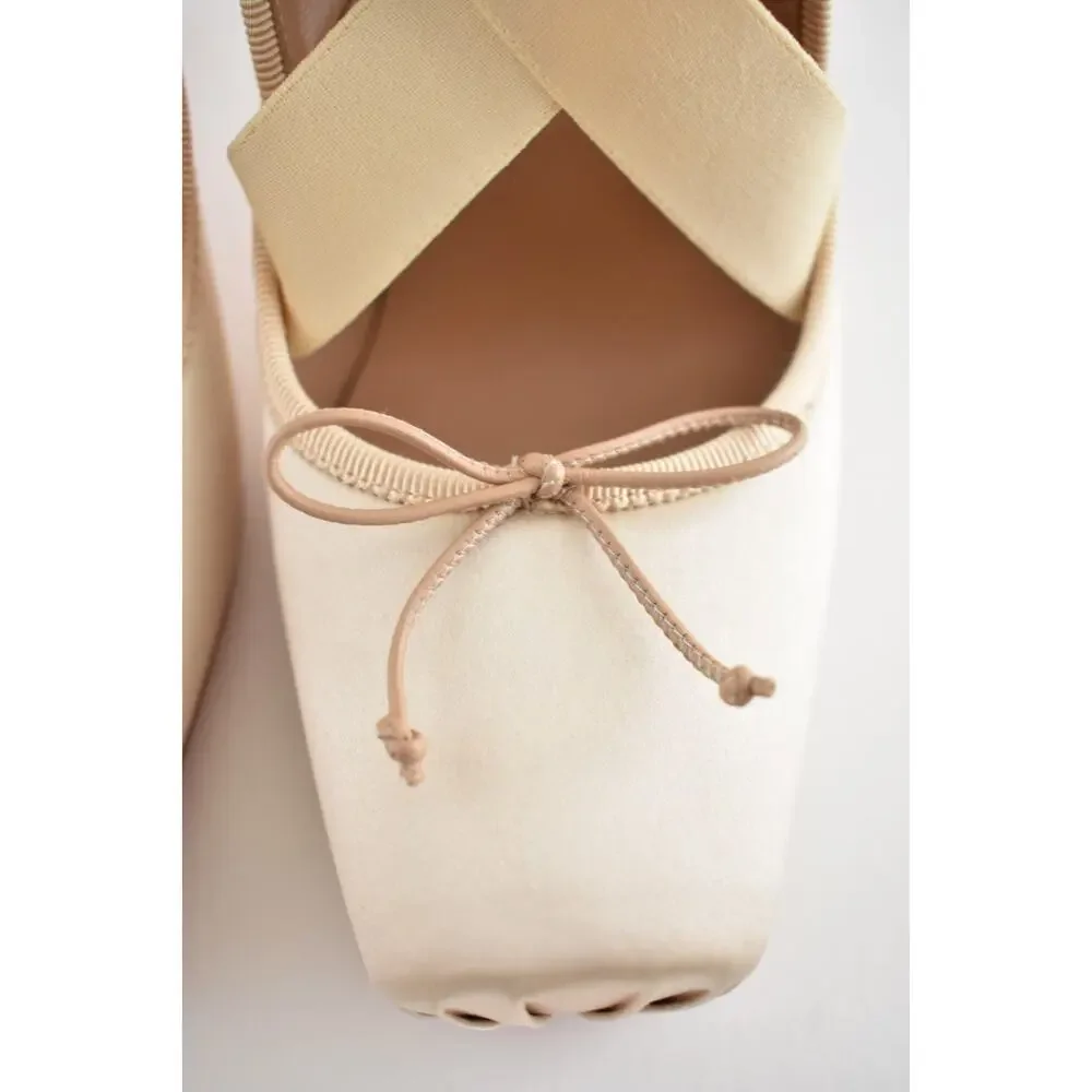 Christian Louboutin Cassiastic 100 Blush Nude Satin Strap Ballet Heel Pump 36